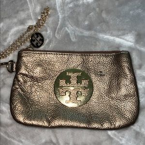 Tory Burch metallic copper brown wristlet